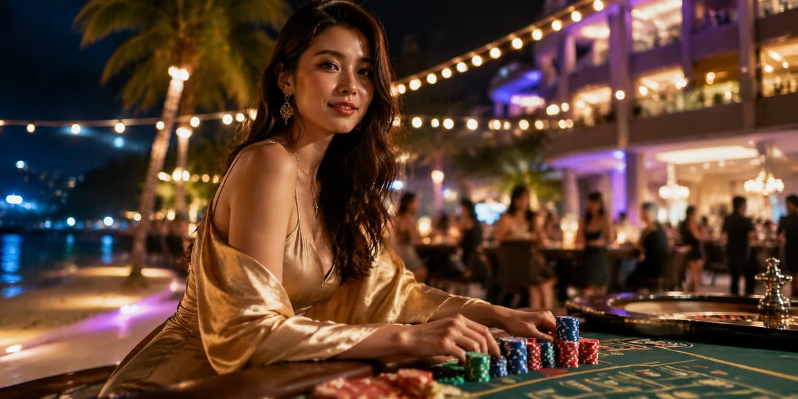 Du khách tại bãi biển Phú Quốc thư giãn và chơi slot game trên điện thoại qua ứng dụng di động